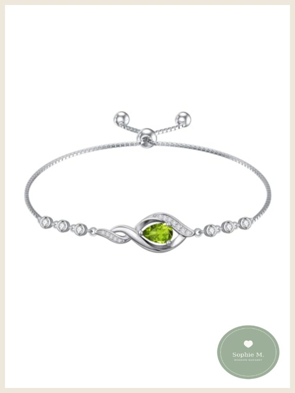 Sterling Silver Peridot Birthstone Bracelet Women Infinity Love Jewelry Gift
